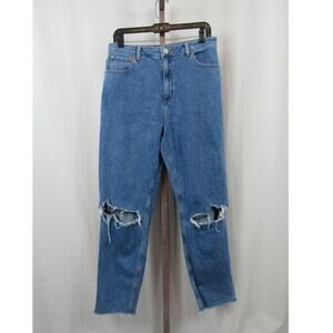 Asos US 10 Denim Ripped Mom Jeans Distressed Frayed Straight Skinny Baggy